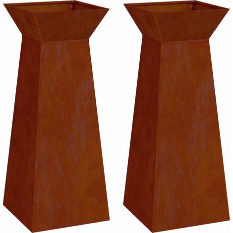 Set di 2 fioriere a colonna moderne per esterni 40 x 40 x 100 cm in acciaio patinato argento 020052423