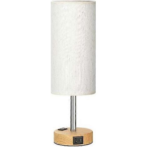 Lampe de chevet pour chambre à coucher - Lampe tactile à intensité variable 3 canaux avec port de chargement USB-C et prise secteur, petit socle en bois, linge de lit rond pour salon (1/2)