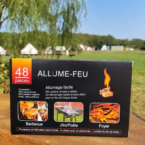 Allume-feu solide en bois ciré pour barbecue cheminée et poêle 48 cubes boîte 320 g – Livraison gratuite (1/5)