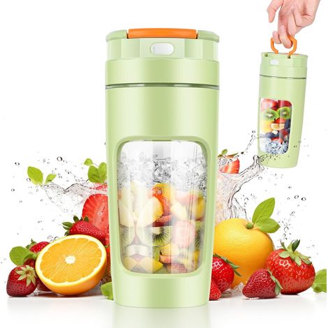 600 ml tragbarer Mixer, tragbarer Smoothie-Mixer, 20.000 U/min leistungsstarker Smoothie-Mixer mit 4 Klingen, Mini-Mixer mit Reisedeckel für Küche, Fitnessstudio, Büro (grün) (1/5)