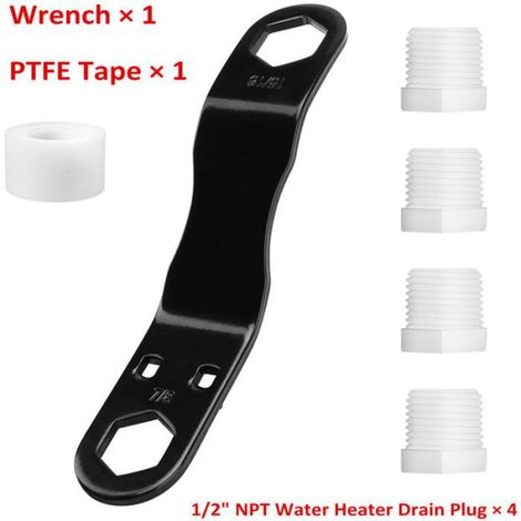 Kit de vidange pour chauffe-eau de camping-car - Clé coudée + bouchons NPT 1/2'' + ruban PTFE - Compatible 7/8'' & 15/16'' (1/4)