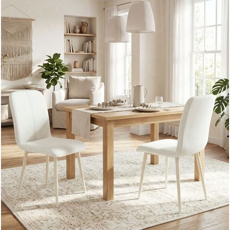 2er-Set gepolsterte Esszimmerstühle in Leinenoptik, cremefarbene Metallbeine OKMYHOME (1/5)