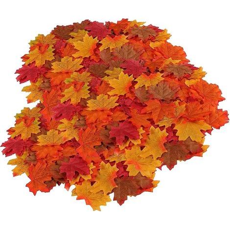 GABRIELLE Feuilles d'érable artificielles 200 pièces, décoration d'automne mixte multicolore, feuilles d'érable artificielles 8 x 8 cm, table d'Halloween, décoration intérieure (1/5)