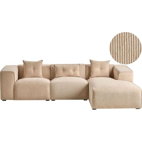 Ecksofa 3-Sitzer DOLVA Cord Beige linksseitig