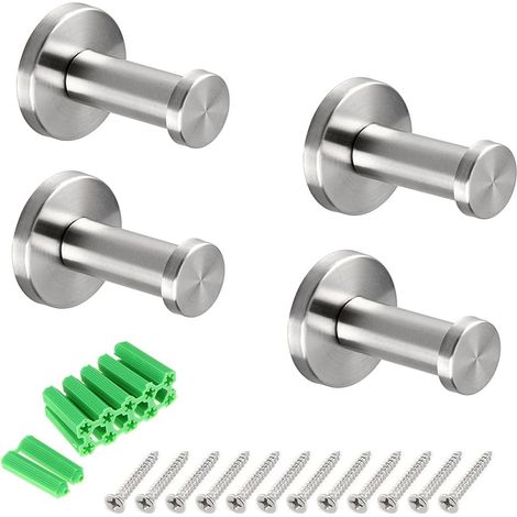 4 Pieces Brushed 304 Stainless Steel Wall-Mount Robe Towel Hook Bathroom Lavatory Closets Coat Towel Robe Hook (2inch/5cm) (1/5)