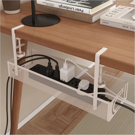 Goulotte de gestion des câbles sous bureau, sans perçage, pour le bureau, la cuisine et la maison (blanc). (1/5)