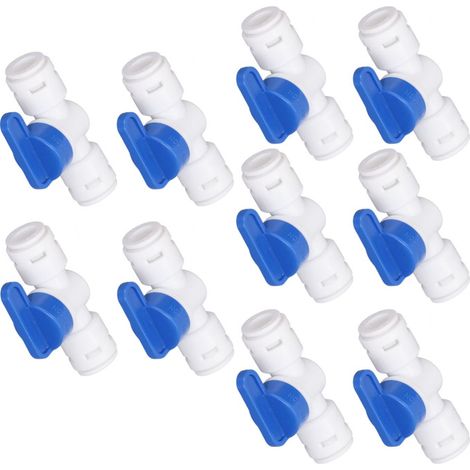 Lot de 10 vannes à bille d'arrêt en ligne, raccords rapides en plastique de 3/8 po de diamètre extérieur pour tuyaux de système RODI de purificateur d'eau (1/5)