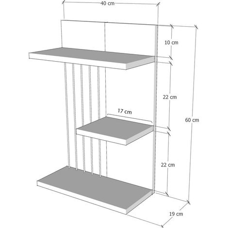 Étagère murale en bois "Kinik" - 40 x 19 x 60 cm - Gris anthracite (1/3)
