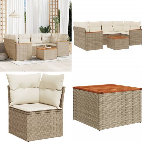 7-tlg. Garten-Sofagarnitur mit Kissen Beige Poly Rattan - Gartenmöbel Set - Esszimmergarnitur - Outdoor Lounge - Rattan Gartenmöbel - Gartenlounge - Home & Living (1/5)