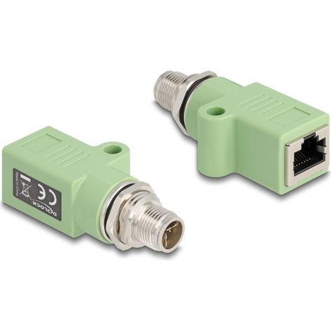 Delock Adaptador M12 codificado X de 8 pines macho a RJ45 hembra Cat.5e con orificio de montaje recto verde
