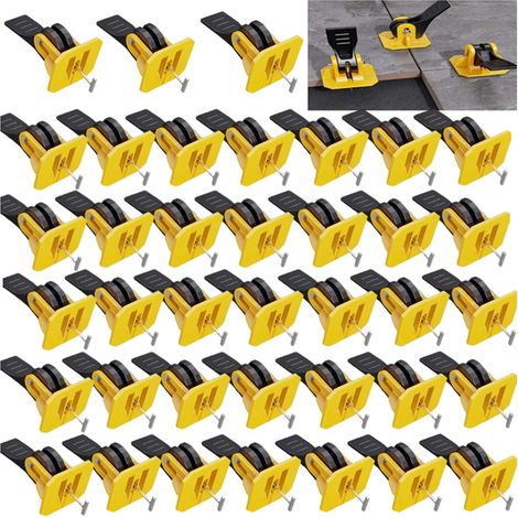 (50 piezas amarillas) Kit de nivelación de baldosas, sistema de nivelación de baldosas, sistema de nivelación de baldosas, sistema de nivelación, 50 controles de nivelación + 50 agujas de acero (1,5 m
