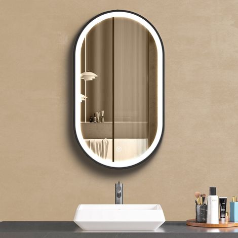 Miroir salle de bain lumineux, anti-buée avec LED 40 x 70 cm Noir (1/5)