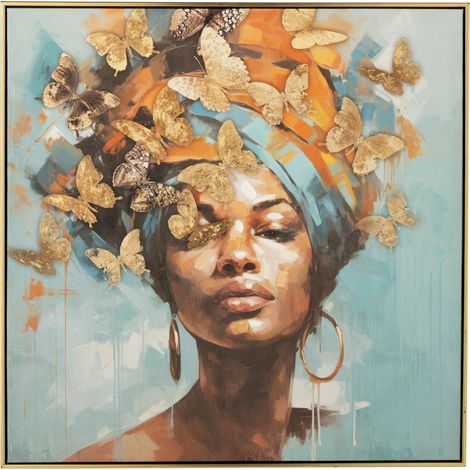 Tableau Déco Femme "Papillon" 82x82cm Multicolore (1/3)