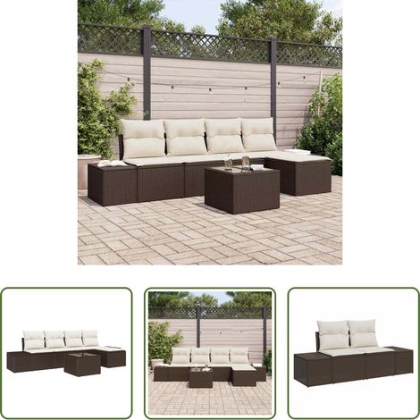 vidaXL Poly Rattan - Sofa Set mit Kissen 6 pcs Braun Poly Rattan (1/5)