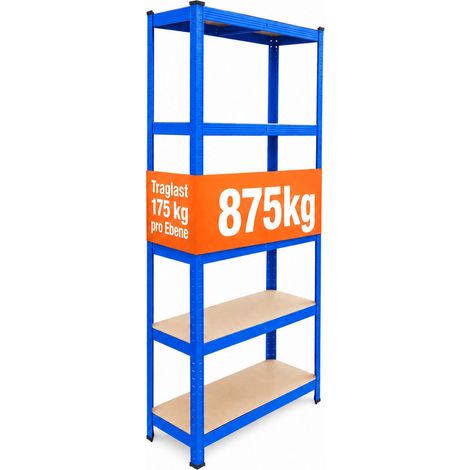 Relaxdays Schwerlastregal, HxBxT: 180 x 60 x 30 cm, 875 kg, 5 Ebenen, Lagerregal Keller, zum Stecken, blau/braun (1/5)