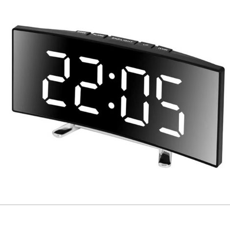 Kreativer, großer, gebogener LED-Spiegelwecker mit lautlosem Alarm und Weckfunktion für Schreibtisch oder Wohnzimmer (1/4)