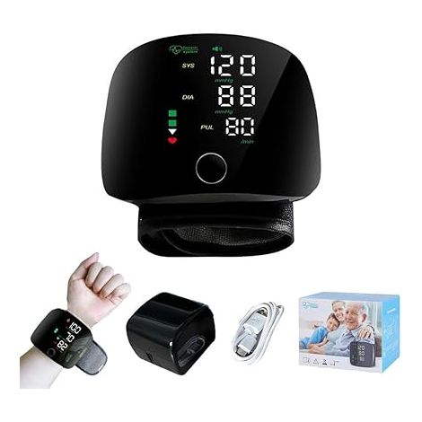 Tensiomètre Poignet 2x99 Mémoire Brassard Réglable Noir Mesure tension artérielle et pouls, brassard ajustable, mémoire pour 2 utilisateurs (99 mesures chacun), usage domestique (1/5)