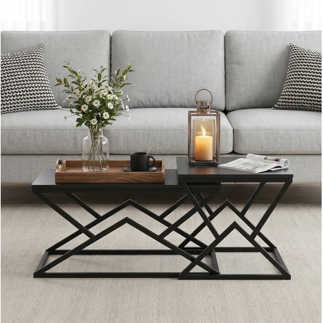 Table basse 80x50x40 cm noire en panneau de particules et métal avec design géométrique et structure stable (1/5)