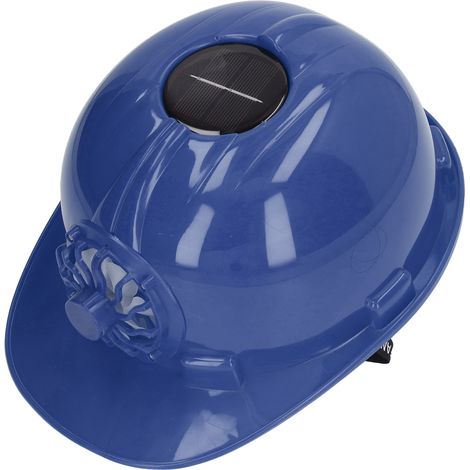 Casque de chantier avec ventilateur solaire, coque en plastique ventilée, respirant, doublure amovible, bleu foncé, pour travaux extérieurs été BTP (1/5)
