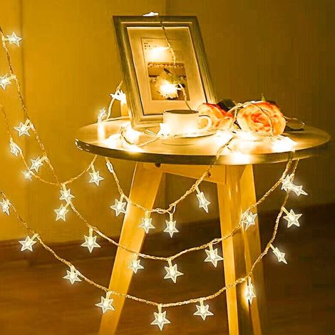 MINKUROW Cadena De Luces De Estrella, 40 Luces De Cortina Led, 6m Luces De Hadas Decorativas Modos De Iluminación Interior Y Exterior Para Habitación De Niños, Jardín, Cumpleaños, Boda, Navidad, Blanc (1/5)