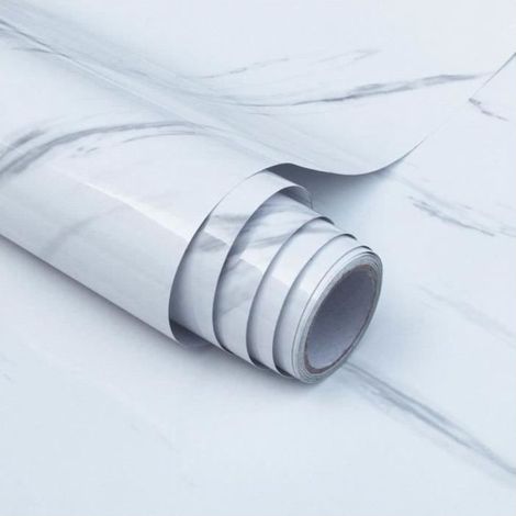 PVC de marbre Papier auto-adhésif Imperméable à l\'huile Autocollant de porte de table pour meubles Cuisine 60 x 100 cm, Blanc (1/3)
