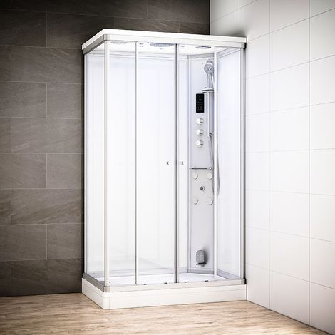 Cabine hammam 140 x 90 SILVER Blanc rectangulaire droite (1/5)