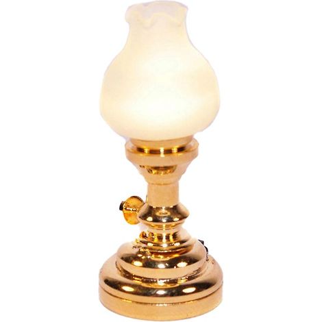 Lampe à huile en laiton pour maison de poupée, abat-jour tulipe dépoli, éclairage LED à piles 1:12( )