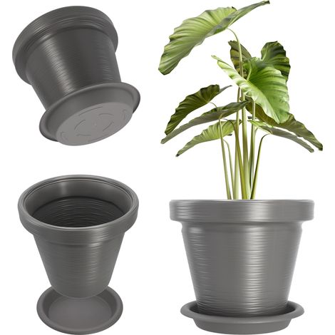 KADAX Blumentopf aus Kunststoff, mit Untersetzer, 46 cm, Anthrazit