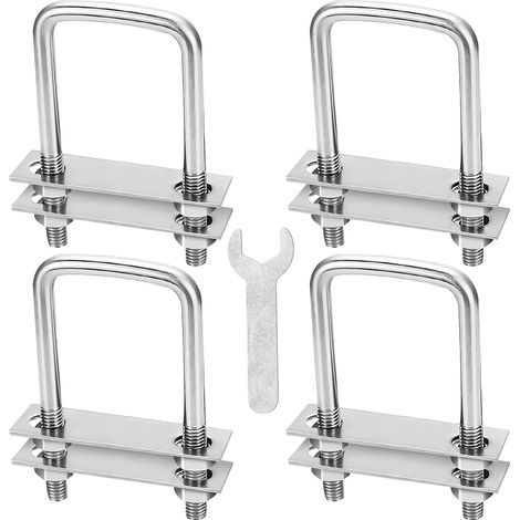 En u Acier Inoxydable Boulons En U Carrés 4Stk Boulons En Forme De U Aavec 16 Écrous Et 8 Plaque De Cadre Pour Remorquage La Réparation Fixation Tuyaus. M8 40x100mm (1/5)