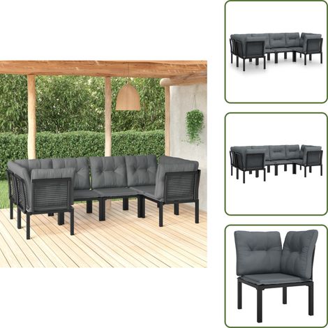 Poltrona angolare - vidaXL Set Salotto da Giardino 6 pz in Polyrattan Nero e Grigio - Poltrona singola