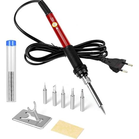 Soldering Iron Kit, 60W Soldering Kit, 9 in 1 Electronic Soldering Iron Kit for Soldering and DIY Repairs (Red) (1/5)