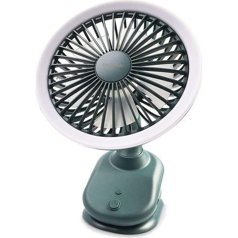 ventilateur portable avec pince, batterie rechargeable USB-C, design intérieur et extérieur sans fil, couleur verte, avec lumière (1/5)