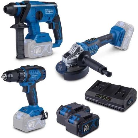 Akku-Werkzeugset 3-teilig 20V 2x4ah Akkus + Doppelladegerat Scheppach BPS100