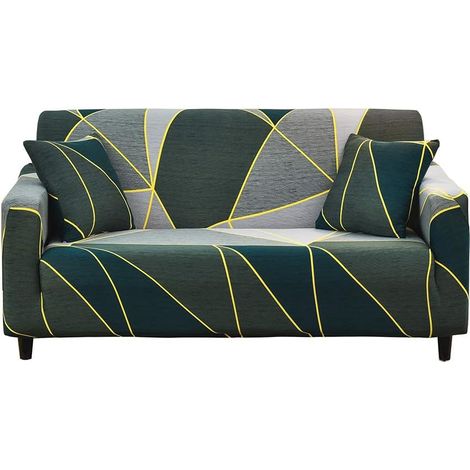 AIDUCHO Housse De Canapé Extensible Housse Fauteuil Avec Accoudoirs Housse Protection Pour Canapé Elastique Couvre Canapé Universelle, (3 Places, Géométrie Vert Foncé) (1/5)