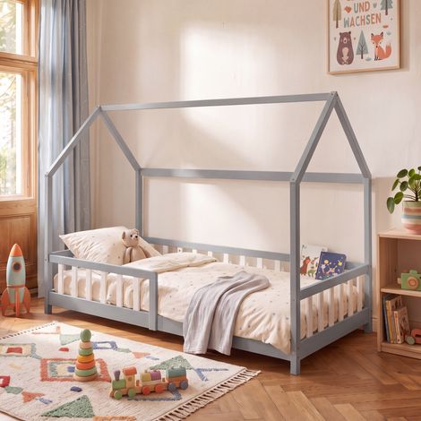 Letto Singolo Hesel per Cameretta a Forma di Casetta 90 x 200 cm Grigio [en.casa] (1/5)