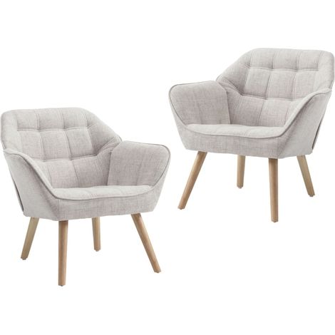 Wahson Fauteuil en Lin, Fauteuil Salon Moderne Lot de 2 Fauteuil Scandinave avec Pied Doré Fauteul Rembourré pour Chambre, Beige