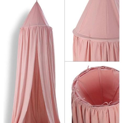 Ciel de Lit Bébé Enfant Tente de Lecture Coton avec Etoile Fille Décoration Chambre à Coucher 240cm275cm Rose (1/4)