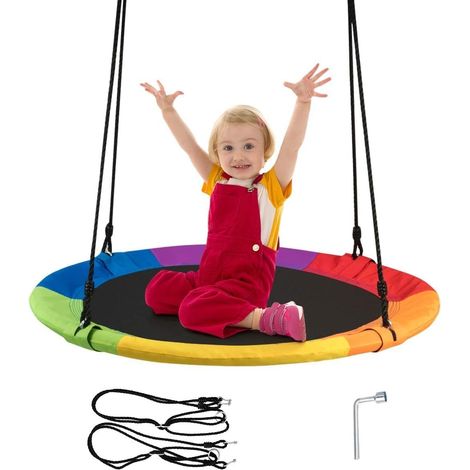 JSSEVN - Columpio nido de pájaro de Ø 100 cm para niños con cuerdas ajustables (100-175 cm), columpio tipo platillo en tela Oxford para uso interior y exterior, capacidad de carga de 300 kg. (1/5)