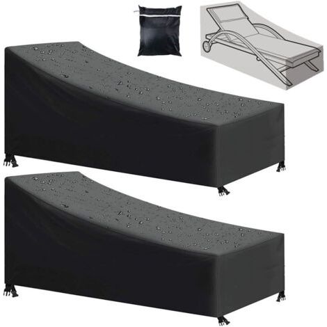 Housse de chaise longue de jardin 2 pièces, imperméable, coupe-vent, résistante aux UV, tissu Oxford 210D, noir (210x70x80/40 cm) (1/5)