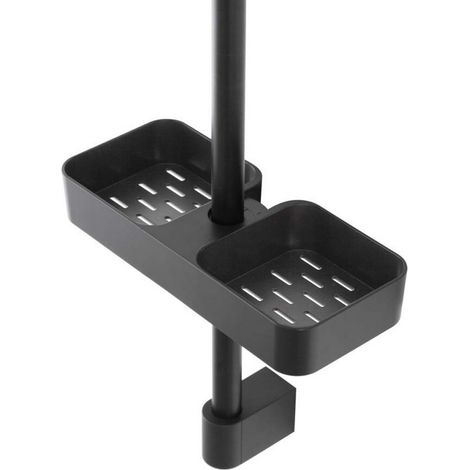 Mensola doccia universale in abs NERO rinforzato per asta saliscendi da 18-22-25mm - 25x11x4cm (1/3)