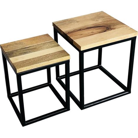 Ravi Iron Base Solid Wood Top Nest (Set of 2) - Wood