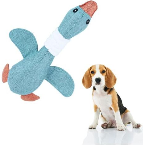 Jouets couineurs pour chiens en forme d\'oie sauvage mignons pour chiens de petite et moyenne taille, jouet en peluche doux pour chien, jouets pour chiots pour des dents propres et un entraînement (bl (1/4)