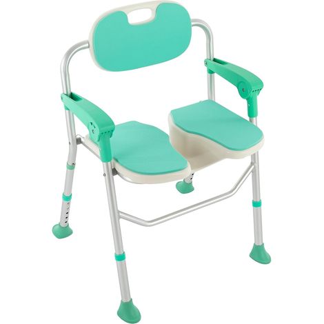 Silla de ducha, Silla de ducha regulable en altura con respaldo, Capacidad de 150 kg, Taburete de ducha con corte higiénico, Silla de ducha para personas mayores con reposabrazos y almohadillas antide (1/5)