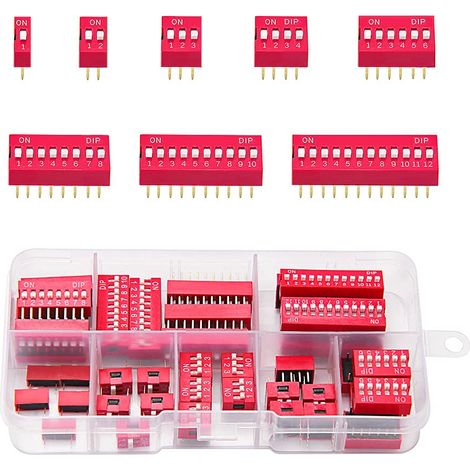 40 PCS 1 2 3 4 6 8 10 12 Pin Double rangée Commutateur DIP, 2.54mm On Off Slide Type Switch, pour Circuit Breadboards PCB (Rouge) (1/5)