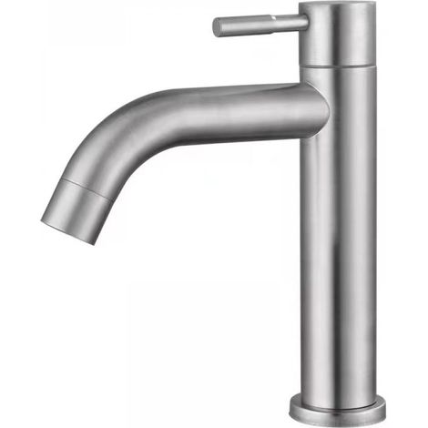 Robinet d'eau Froide Robinet de Salle de Bain à Montage sur Pont en Acier Inoxydable Balcon & Robinetterie d'eau de Jardin, avec tuyau d'arrivée d'eau,Argent