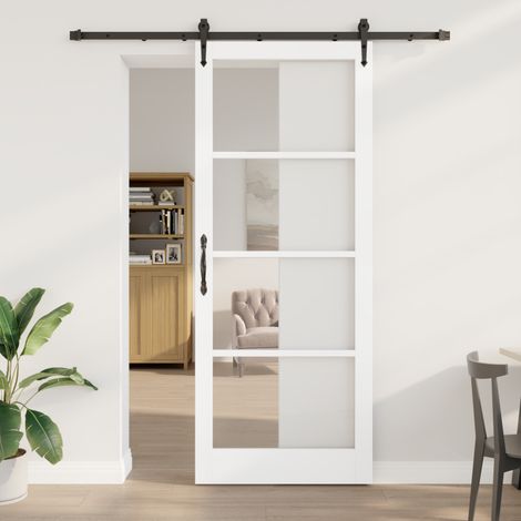 vidaXL Porte coulissante 93 x 232 cm Bois de pin massif et verre