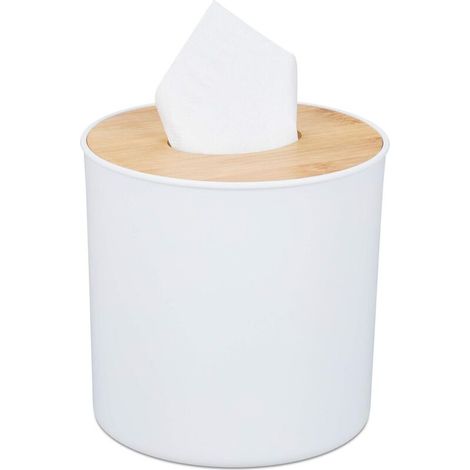 Lntyq Boîte pour Cotons de Maquillage avec Couvercle en Bambou, Design Moderne, 13x13 cm, Blanc/Nature