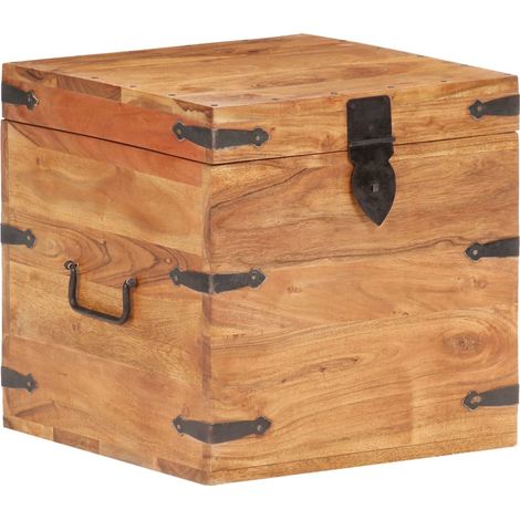 Coffre 40x40x40 cm bois d'acacia solide (1/5)