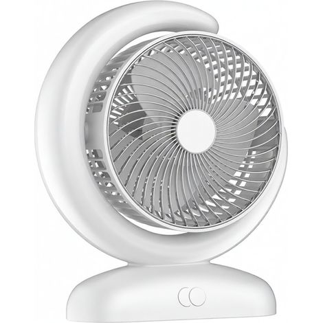 Ventilatore da tavolo ricaricabile tramite USB con telecomando, 3 velocità regolabili, 5 modalità di illuminazione (bianca, verde, blu-violetta, sfumatura di colore, modalità on/off), timer 1h/2h