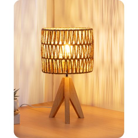 ACKERMAN Lampe de chevet H36 cm, lampe de table avec ampoule E27 2700K incluse, abat-jour en corde tissée à la main et base en bois (1/5)